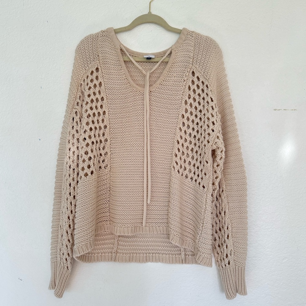 CAbi Beige Open-Knit Scoop Neck Sweater
